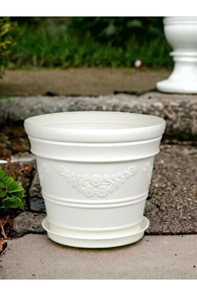 Melkan Home Papatya Desenli Dekoratif Beyaz Saksı 12 Litre – Dayanıklı Çiçek Saksısı, Balkon Bahçe ve Salon