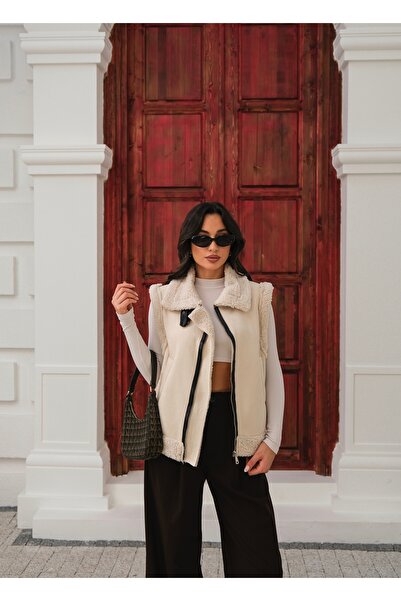 MODA DURAĞI Vestă CALITATE cu aspect de piele de căprioară pentru femei - cu ...