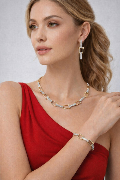 BEBİ BİJUTERİ سلسلة خاصة تيفاني نموذج الزركون حجر قلادة سوار القرط مجموعة من 3