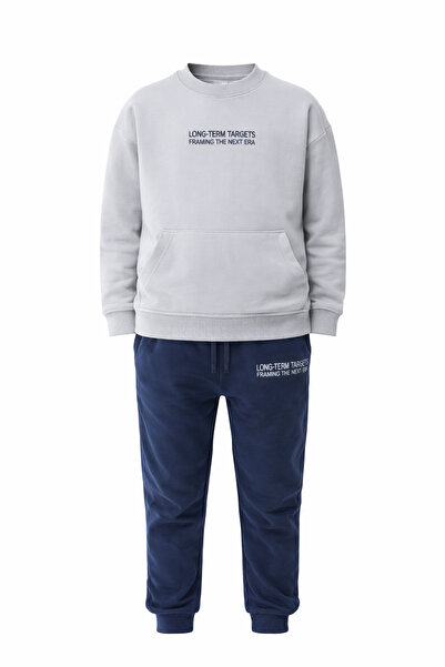 CQCQ Boys' Gray & Navy Blue Tracksuit Set – Comfortable Fit Casual Set