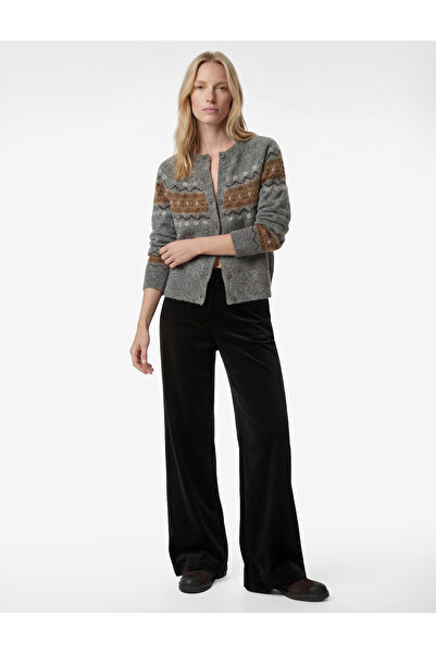 Koton Long Sleeve Crew Neck Ethnic Patterned Knitwear Cardigan