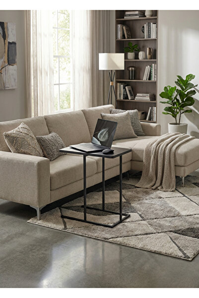 Uyan Ev Ürünleri UYAN EV ÜRÜNLERİ Yan Sehpa Dekoratif Metal Ayaklı Siyah Ahşa...