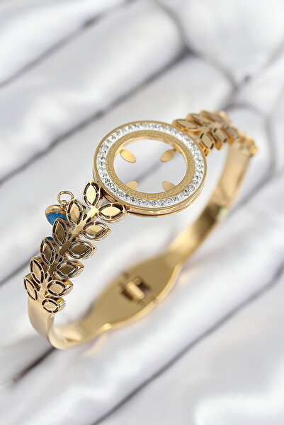 Skygo 316L Steel Zircon Stone Quarter Insertable Gold Color Cuff - Tj-Bb7823