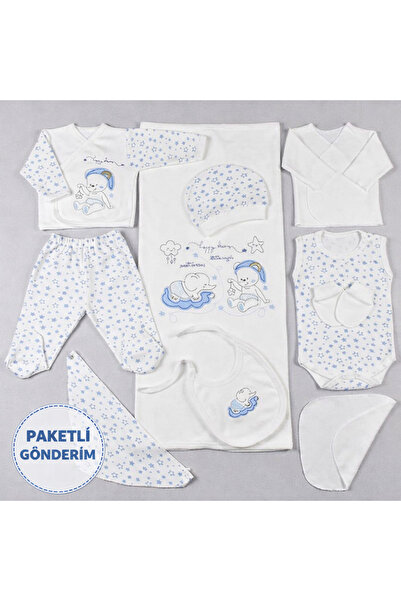 Petino Dreams Yıldız Nakışlı 10’lu %100 Pamuk Bebek Hastane Çıkış Seti – Mavi