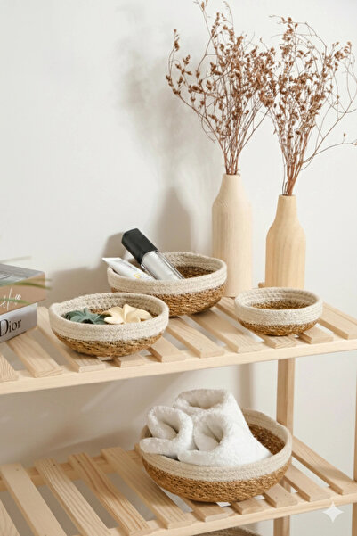 AVANTAGE HOME Rafael -  4 lü Dekoratif Doğal El Örmesi Hasır Yuvarlak Sepet S...