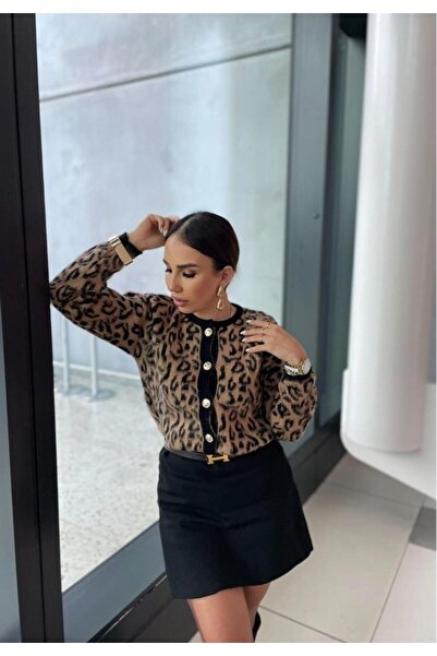 sinemkivanc co Marka Model Leopar Desen Yün Hırka