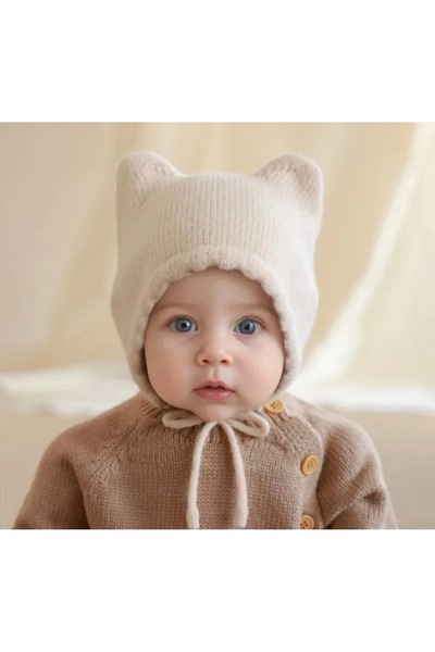 Little Dude Çift Kulaklı Örme Bebek Şapkası
