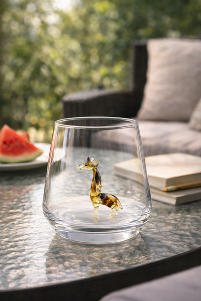 Crystal passion Handmade Glass Giraffe Patterned Figured Cup Transparent Deco...