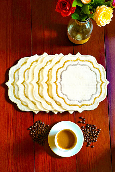 NAKIŞHAN Milano 6'lı Özel Nakışlı Kahve Sunumluk Peçetesi,Kokteyl Peçetesi,Pa...