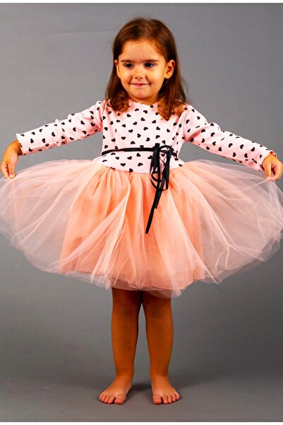 minikiti Kız Bebek Çocuk Somon Kabarık Tütülü Kalpli Prenses Elbise Özel Gün ...