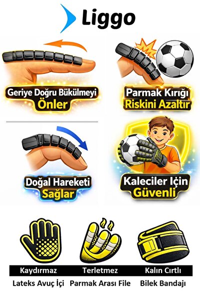 Liggo Plonjon Kemikli Kaleci Eldiveni Bilek Bandajlı Parmak Destekli Kaleci Eldiveni 7-8-9-10