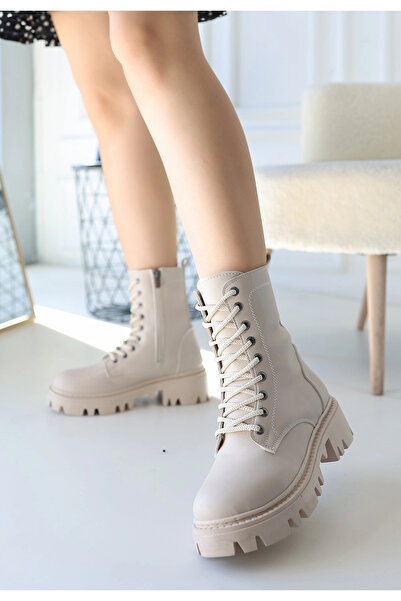 ARMÜZ Flona Beige Leather Laced Boots