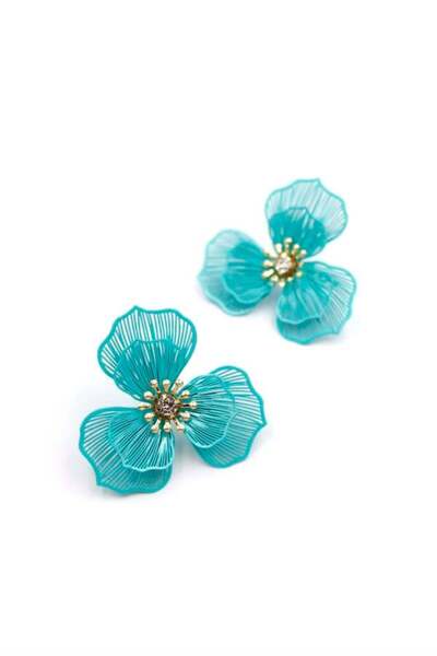 Royaleks أقراط زهرة معدنية - فيروزي