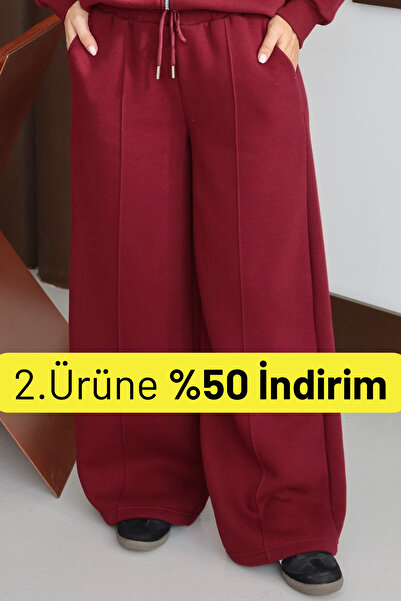 Balenbi بنطال رياضي نسائي حواف أسطوانية alazzo ذو خيوط داخلية من الصوف عالي ا...