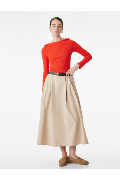 Koton Fustă midi evazată, plisată, cu buzunare și curea, în linie A