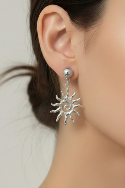 Volenta Shop Vip Silver Color Dangle Spiral Sun Model Earrings