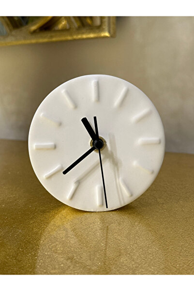 silmogen Dekoratif Masa Saati - Yuvarlak Model Masa Saati - Beyaz Renk - Taş ...