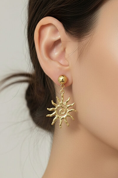 Volenta Shop Vip Gold Colorful Spiral Sun Model Earrings with Dangle