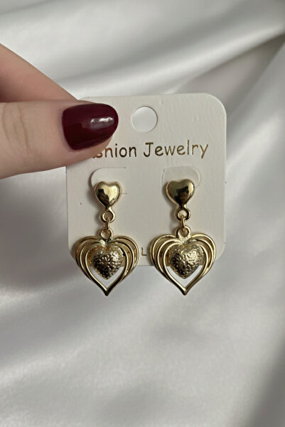 Volenta Shop Vip Gold Colorful Dangle Winged Heart Detail Earrings