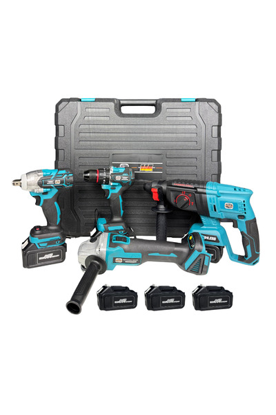 German Meister Trusa Scule Rotopercutor, Impact, Bormașină, Polizor, 3 Acumul...