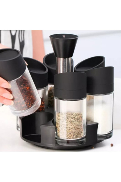 OEM Set 6 Recipiente pentru Condimente cu Suport Rotativ, 6 Piese, Capace cu ...