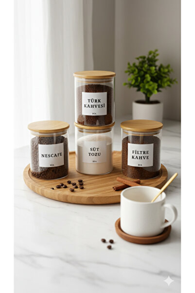 Dia Labeled 4-piece glass storage container set - coffee storage set with bam...