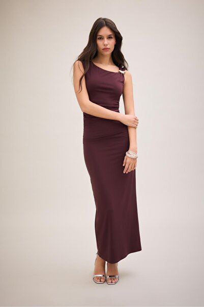 Stradivarius Midi dress with metallic detail