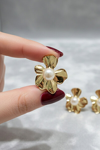 Volenta Shop Vip Gold Colorful Pearl Flower Detail Earrings