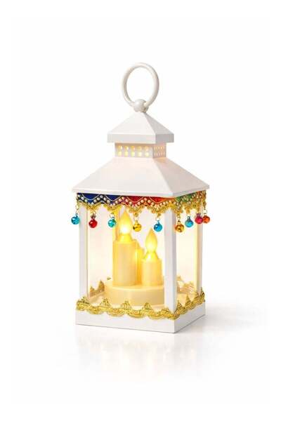 Generic فانوس رمضاني أبيض بشمعة LED آمنة وزينة ملونة مثالي