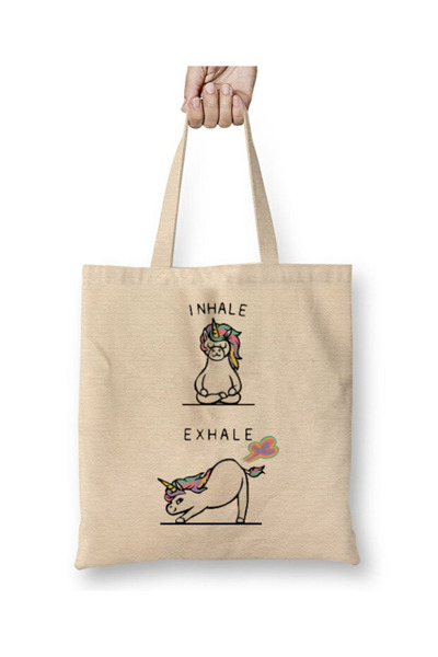 Toyaso Inhale Exhale Unicorn Yoga Fitness White Tote Bag Long Handle Shopping...