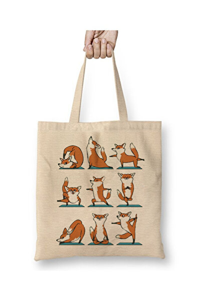 Toyaso Fox Fox Yoga Fitness Sports Gym White Tote Bag Long Handle Shopping Ba...