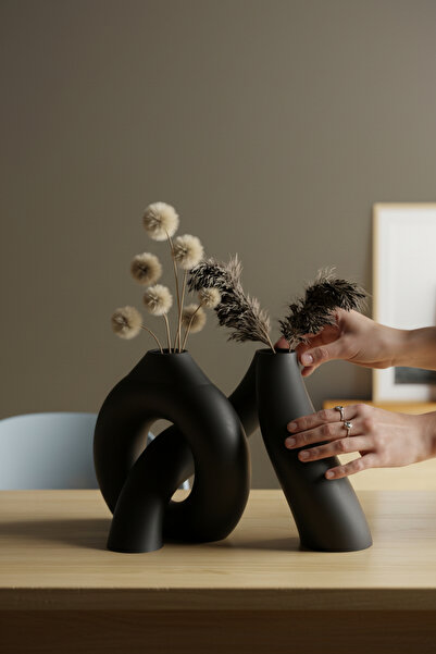 Pazarois مزهريات بتصميم متداخل باللون الأسود