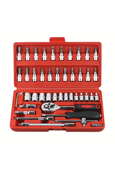 Choice طقم أدوات إصلاح السيارات/الدراجات مكون من 46 قطعة باللون الأحمر - مفتا...