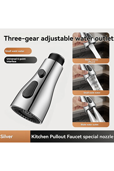 Choice فوهة رش قابلة للسحب لصنبور المطبخ الفضي، بوصلة ½ بوصة، بثلاثة أوضاع، م...