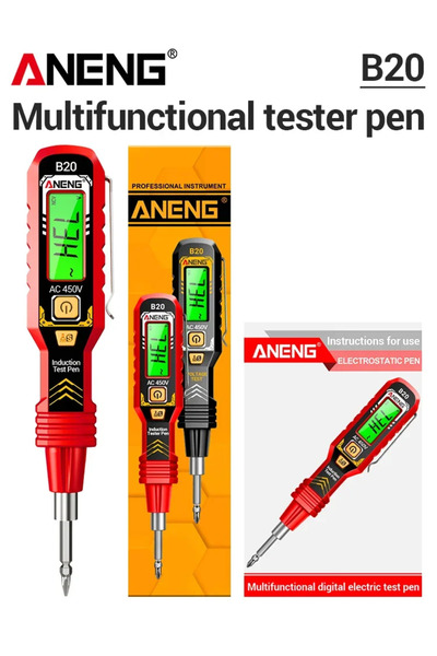 Choice قلم اختبار الجهد الكهربائي ANENG B20 أحمر اللون، ثنائي الاستخدام، مفك ...