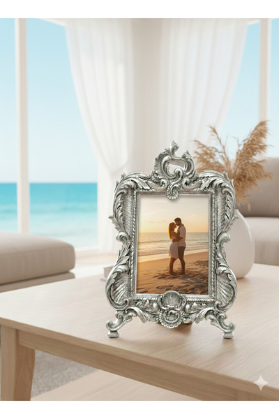 İki Cadı Tasarım Dekoratif Polyester Vintage Çerçeve - Gümüş - 13x18 cm
