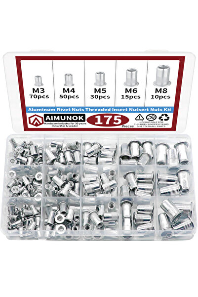 Choice طقم مكون من 175 قطعة من صواميل برشام ملولبة برأس مسطح من سبائك الألومن...