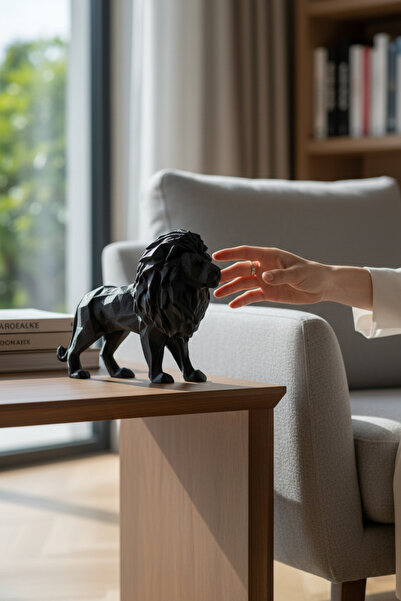 Pazarois Aslan Figürlü Dekoratif Biblo Siyah