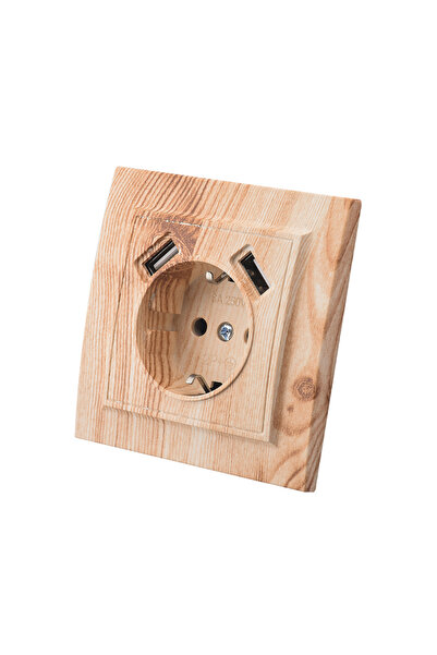 Choice مقبس كهربائي واحد ومقبسين USB خشبيين، معيار الاتحاد الأوروبي، مع أرضية...