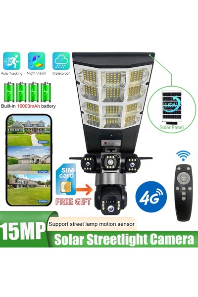 telux Cameră solară 4G 15 MP cu triplu obiectiv – iluminare LED inteligentă, ...