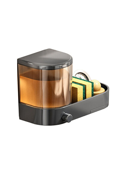 Choice موزع صابون رمادي اللون يُثبت على الحائط، مزود بحامل إسفنجة وصينية تصري...