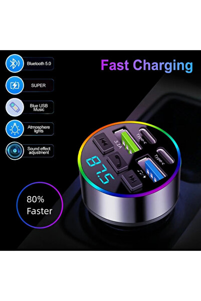 Kebidumei شاحن سيارة أسود مزود بتقنية بلوتوث 5.0 وجهاز إرسال FM ومحول شاحن سي...