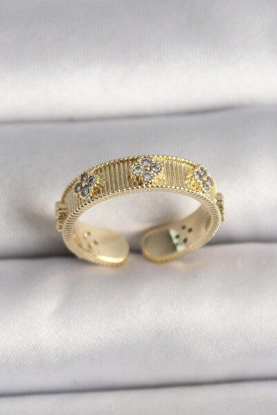 shopwave خاتم نحاسي ذهبي اللون مرصع بحجر الزركون وقابل للتعديل - TJ-BYK3545