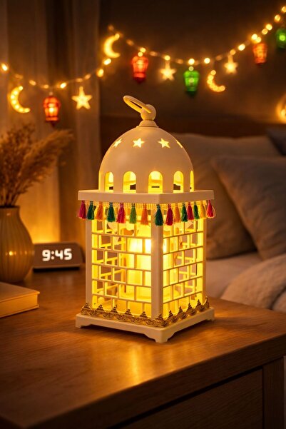 Generic فانوس رمضان ديكور بتصميم قبة وأهداب ملونة - كريمي أنيق
