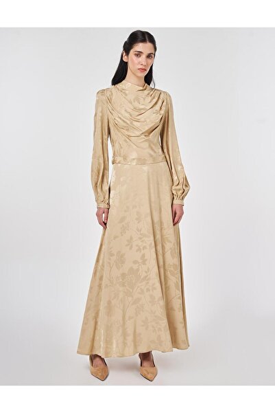 Kayra Leaf Pattern Jacquard Dress Light Yellow