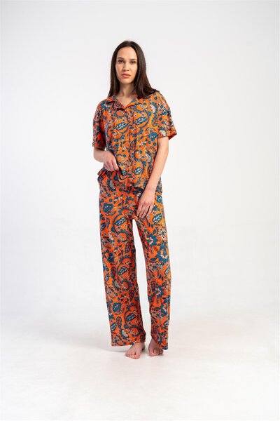 OBJE Women's Floral Patterned Buttoned Front Top