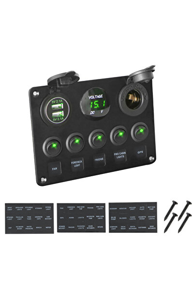 choice2 green 12V 24V 5 Button LED Switch Panel Light Toggle USB Chargers 3.0...