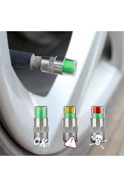 Choice جهاز تنبيه مراقبة ضغط هواء إطارات السيارات، 4 قطع/مجموعة، مؤشر غطاء صم...