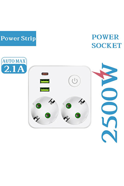 Choice مقبس كهربائي جداري متعدد المنافذ أبيض اللون، مزود بمقبسين، بدون سلك تم...