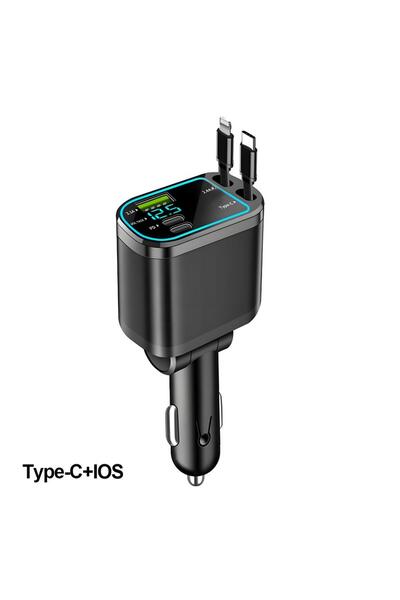 Choice شاحن سيارة قابل للسحب 5 في 1 بدون إضاءة نجوم، مزود بكابل USB-C ومحول ش...